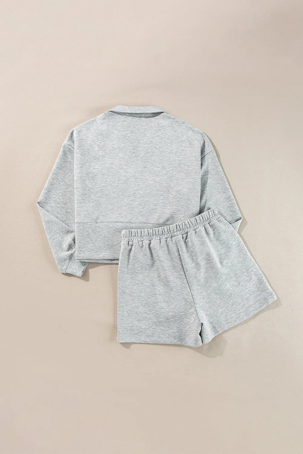 Half Zip Long Sleeve Top and Drawstring Shorts Set